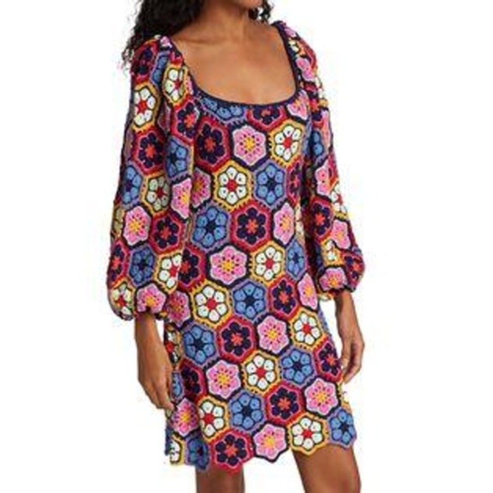 Farm Rio Flower crochet mini dress multi - Size Medium  - NWT